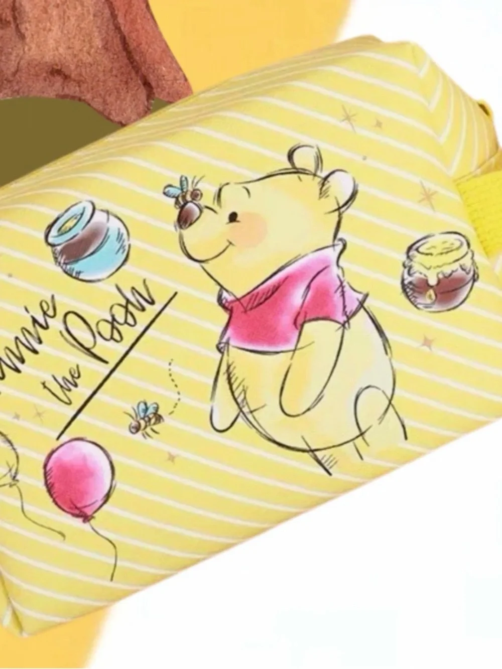 Disney Winnie the Pooh Yellow Striped make up pouch universal carry bag